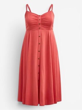 Torrid Coral Pink Midi Sundress Challis Button Front Pockets 2X